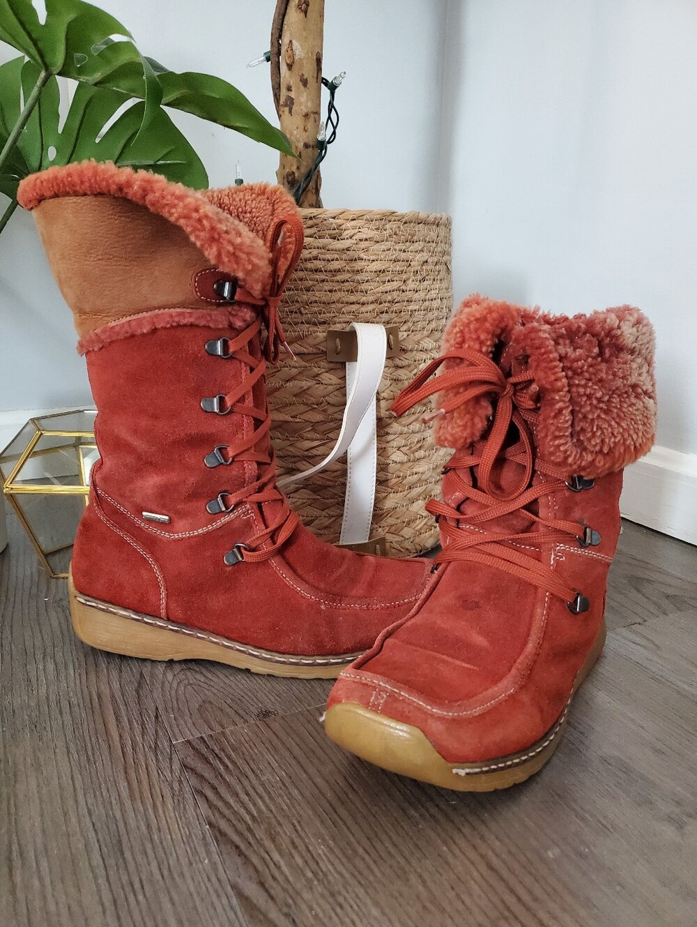 SYMPATEX Vintage Suede Shearling Leather Colorblock Boots 40